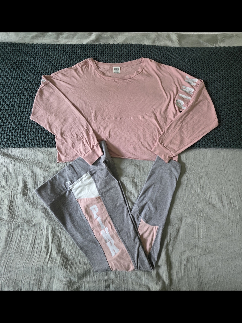 PINK Victoria's Secret Pink Cropped Lounge Top & Gray Leggings Set